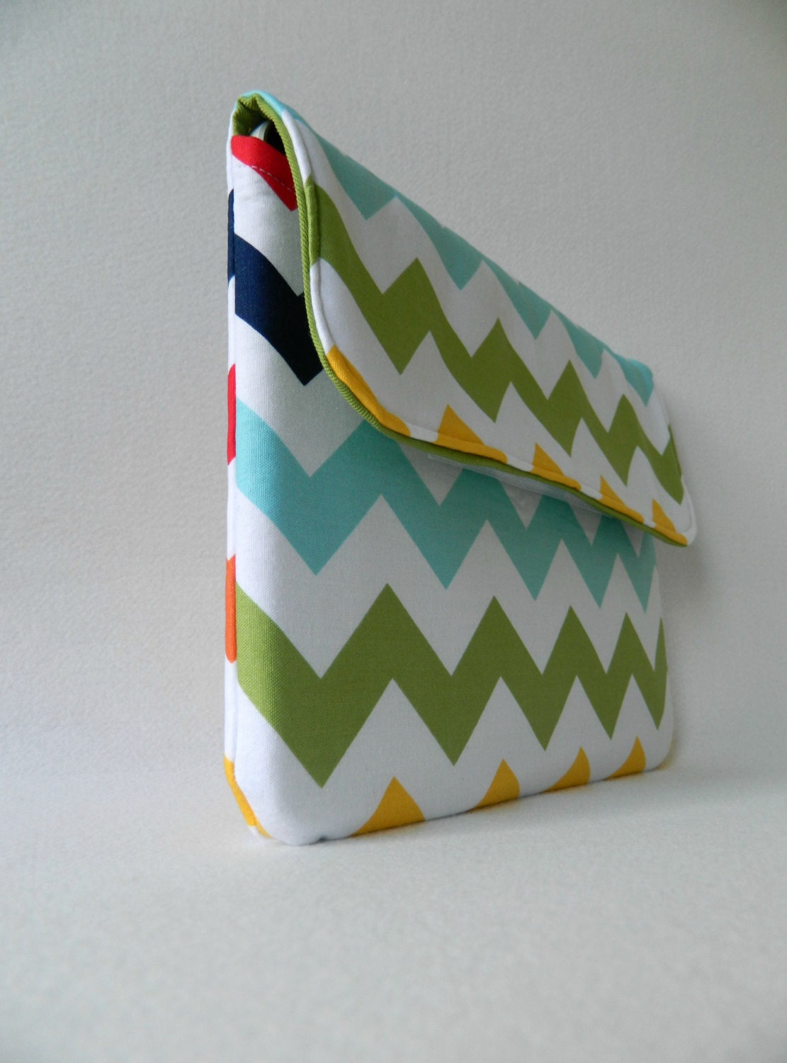 Rainbow Chevron Tablet Sleeve with Lime Green Interior