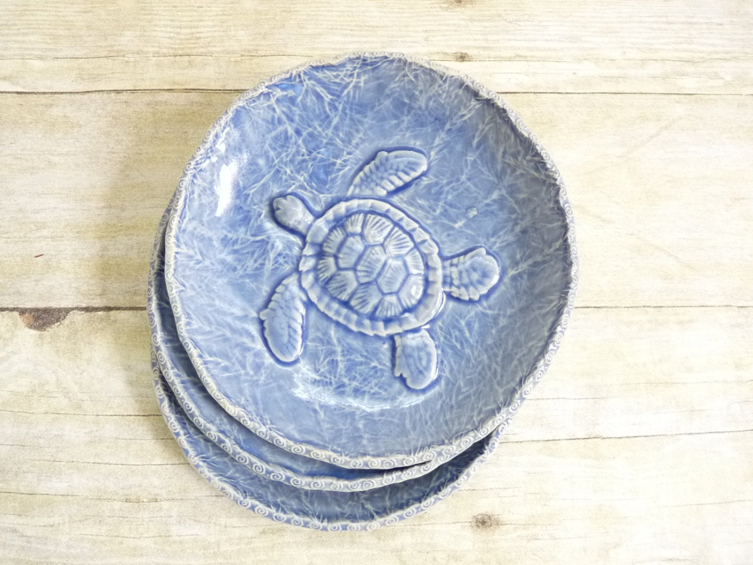 Ceramic Sea Turtle Trinket Soap Dish Blue Decorative Pottery  Plate Jewelry Holder or Spoonrest