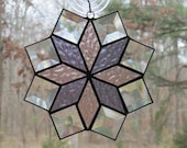 Stained Glass Suncatcher, Quilt Pattern - Medium 8 Point Star in Lilac & Rose