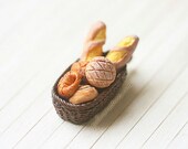 Bread Basket Pendant - French Bread Pendant - Miniature Food Jewelry