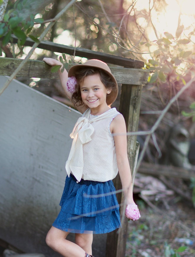 Girls custom Charlotte Navy lace Skirt, spring summer '13 Hazy play by Sanguinetti Clothing