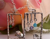 Mama Bird watching over her baby birds Necklace with Birthstones