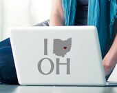 Ohio State Decal Map removable vinyl sticker for laptop and car window Love, Heart, Buckeyes