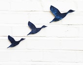 Bathroom Art Kitchen decor Ceramic wall art Flying ducks set of three birds in navy blue colour double denim Modern decor