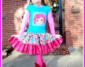 LaLaLoopsy custom boutique appliqué knit twirl party Dress Posh Pink size 6 7 LAST ONE