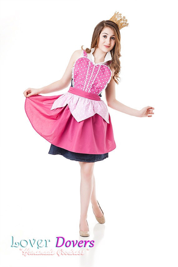 retro apron AURORA Sleeping Beauty  inspired pink APRON womens full costume apron
