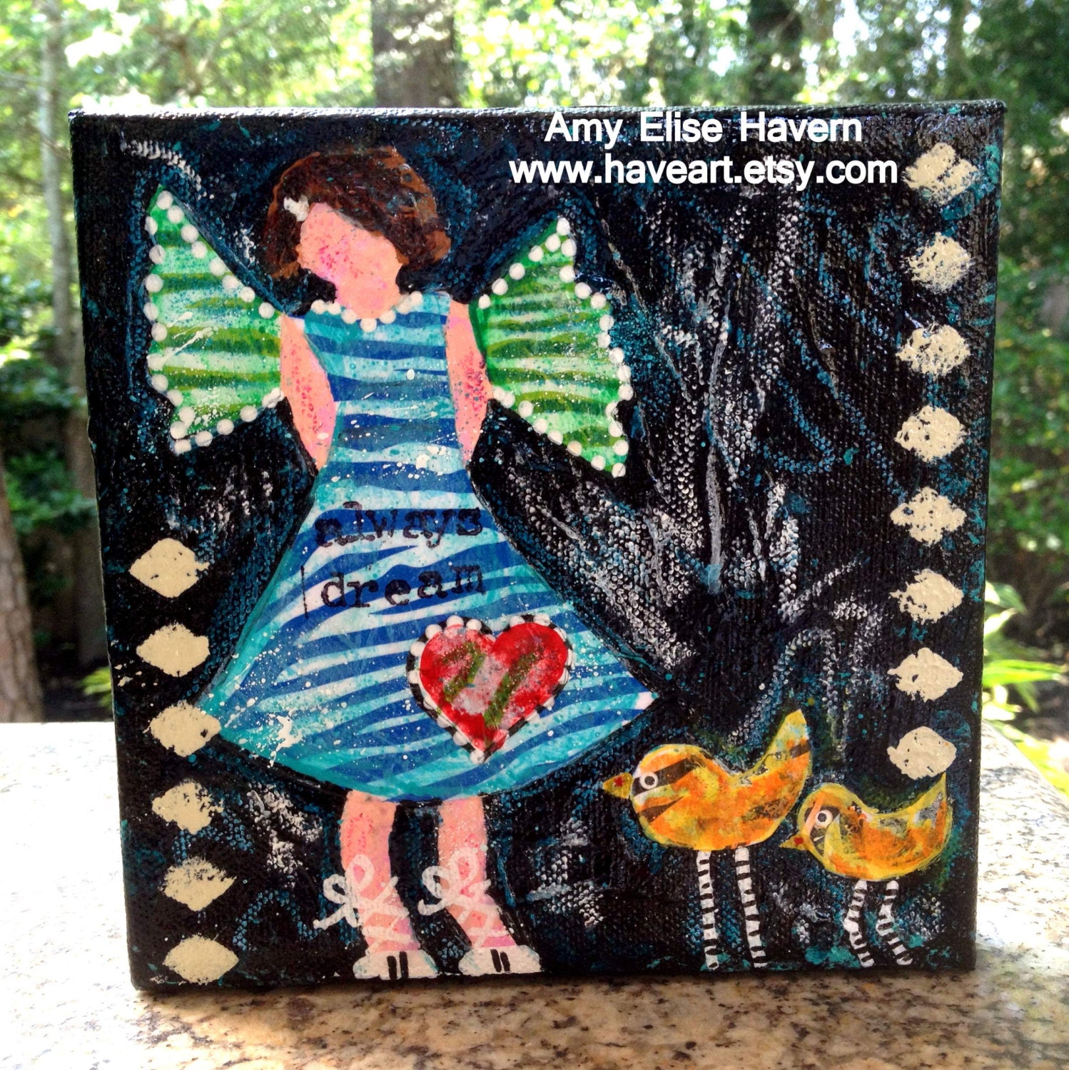 ALWAYS DREAM mixed media original painting 6x6