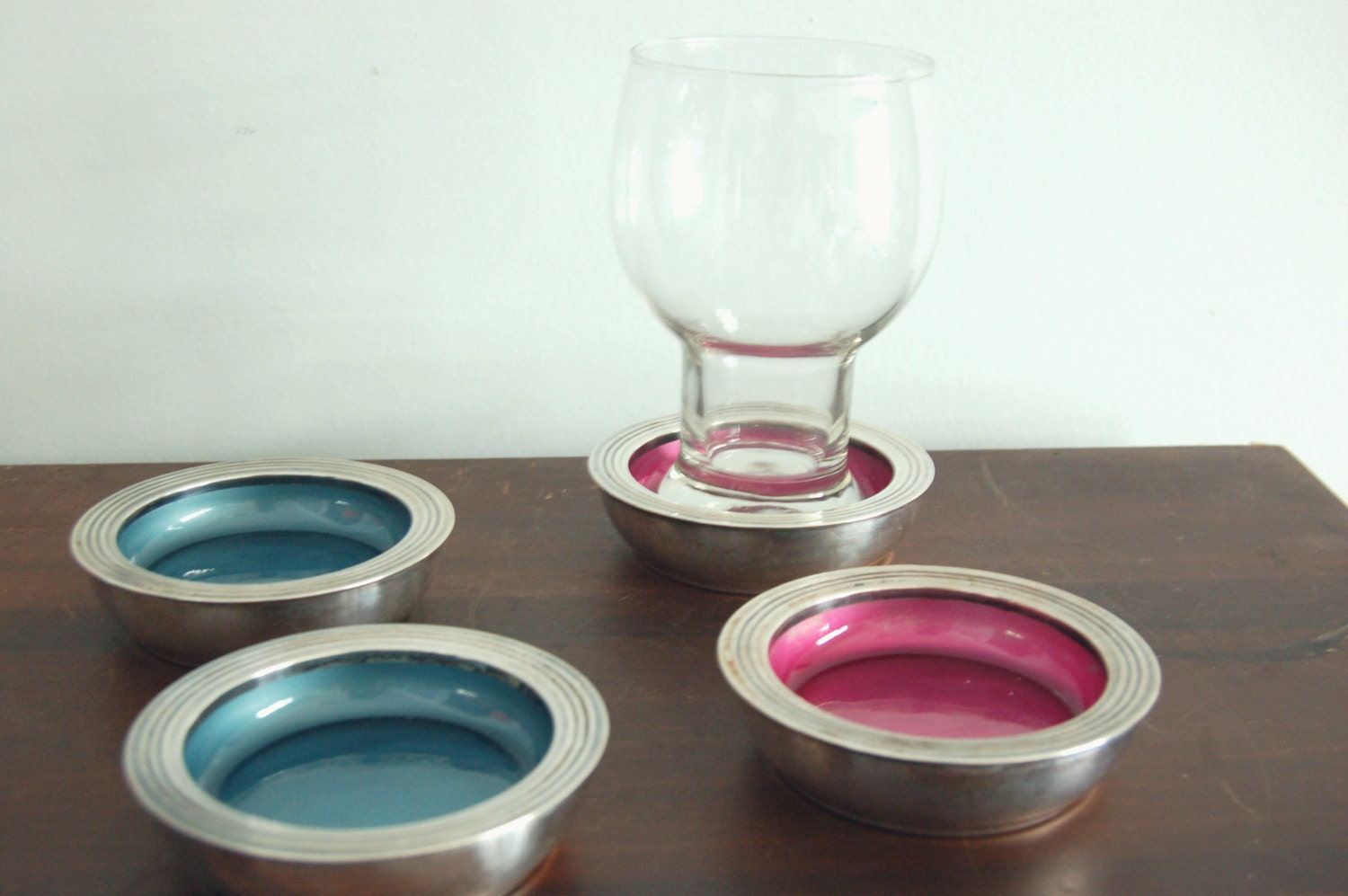 f.b. roger silver co. pink & blue coasters - set of 4