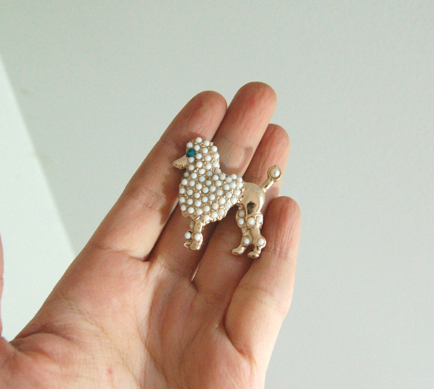 faux pearl poodle brooch