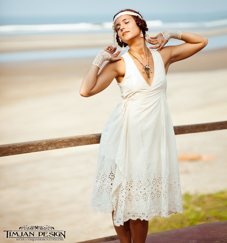 MAGNOLIA WRAP DRESS - Beach Modern Formal Cottage Shabby Chic Romantic Boho Hippie - Off white Cream