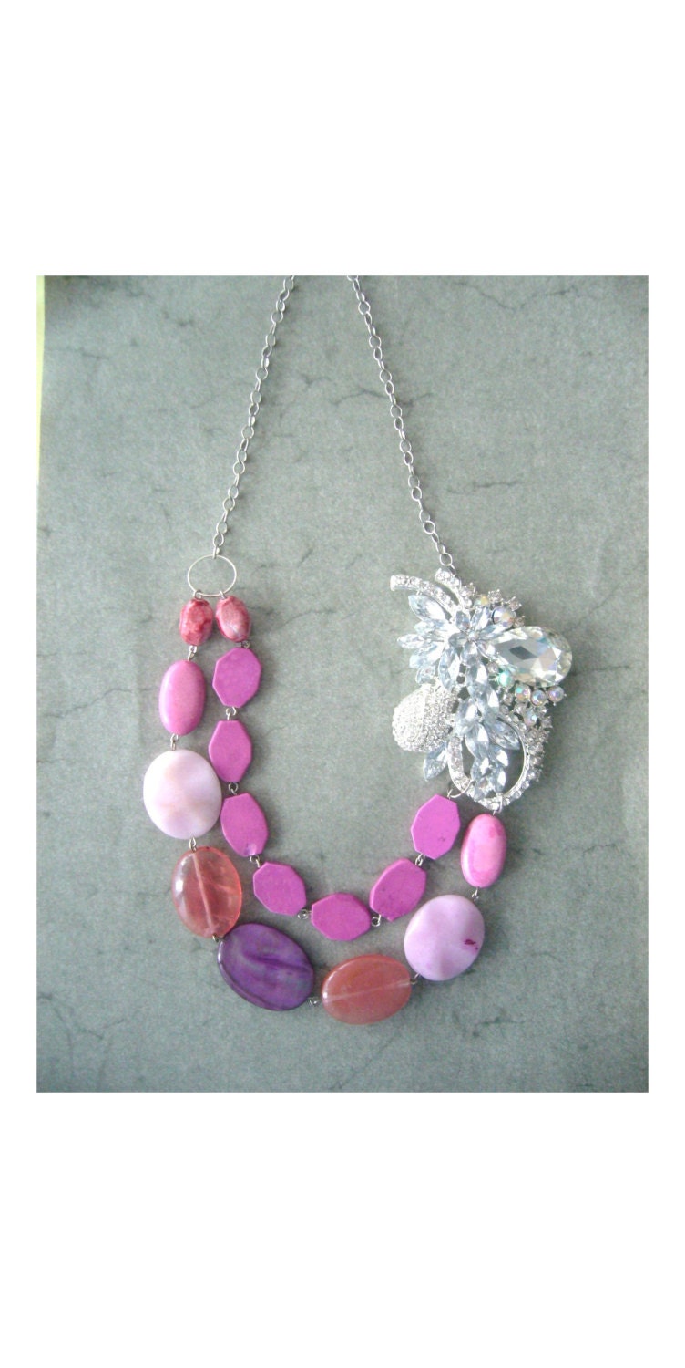 pink rhinestones statement necklace