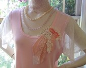 plus size lace blouse shirt top vintage lace pink white 1X spring summer fashion