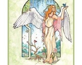 Angel of Spring with Luna Moth, Flowers, and White Wings Art Print CHOOSE YOUR SIZE