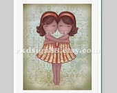 Children wall art, nursery art prints, baby girl nursery decor, African twin art sisters illustration, My Lovely Best Friend 8x10