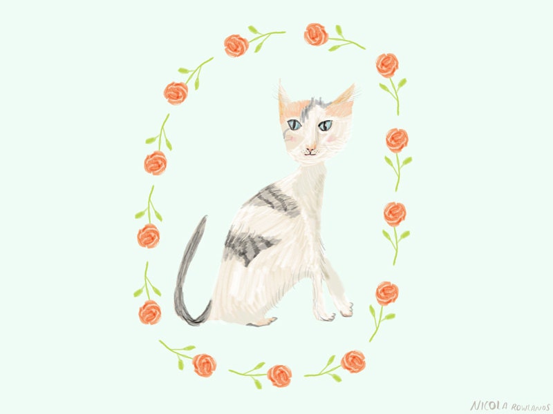 Flower garden kitty postcard