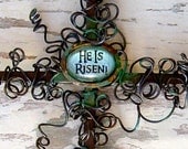 He Is Risen Rustic Nail Wall Cross