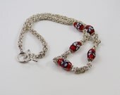 Argentium Sterling Silver Chain and Lampwork Glass Necklace -Byzantine Chain - Anniversary - Chainmaille