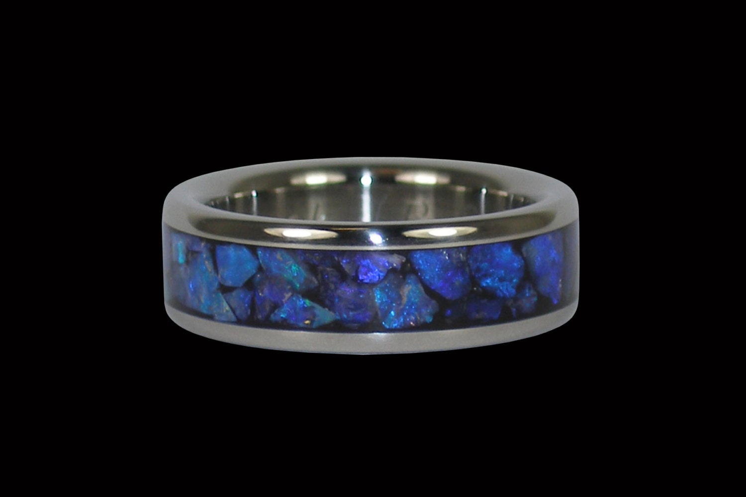 Hawaii Titanium Ring Dark Blue Opal inlay Titanium Ring