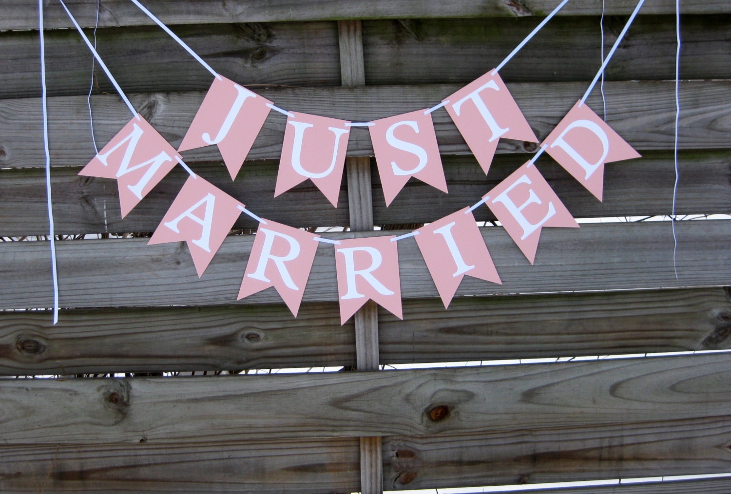 Just Married Wedding Banner in Pink and White