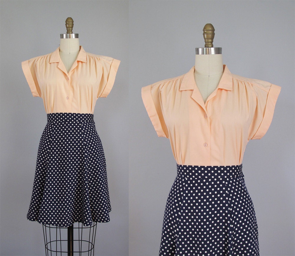 1980s PEACHY PINK cuffed sleeve shirt S