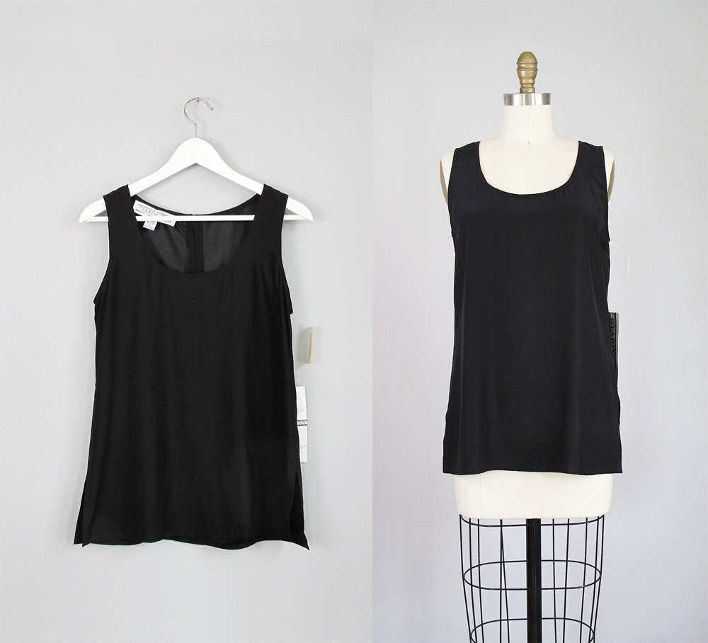 vintage BLACK silk tank top deadstock nwt S