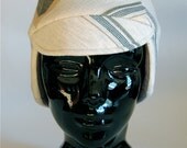 Winter Bike Hat (S) of Cozy Thick Sweatshirt in Tan and Gray Stripes