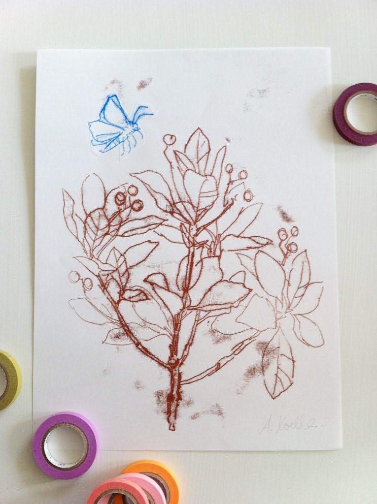 Botanical transfer monotype, original print