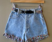 Vintage Contempo Paris Blues Floral Trim Shorts - 25/26 Inch Waist