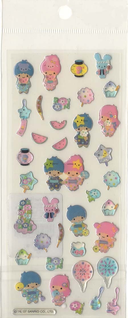 Cute Kawaii Little Twin Stars in Kimono Epoxy Sticker Sheet