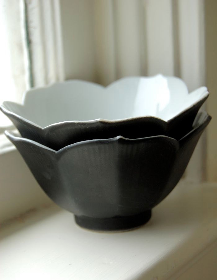 Vintage Lotus Bowls: Set of Two in Black