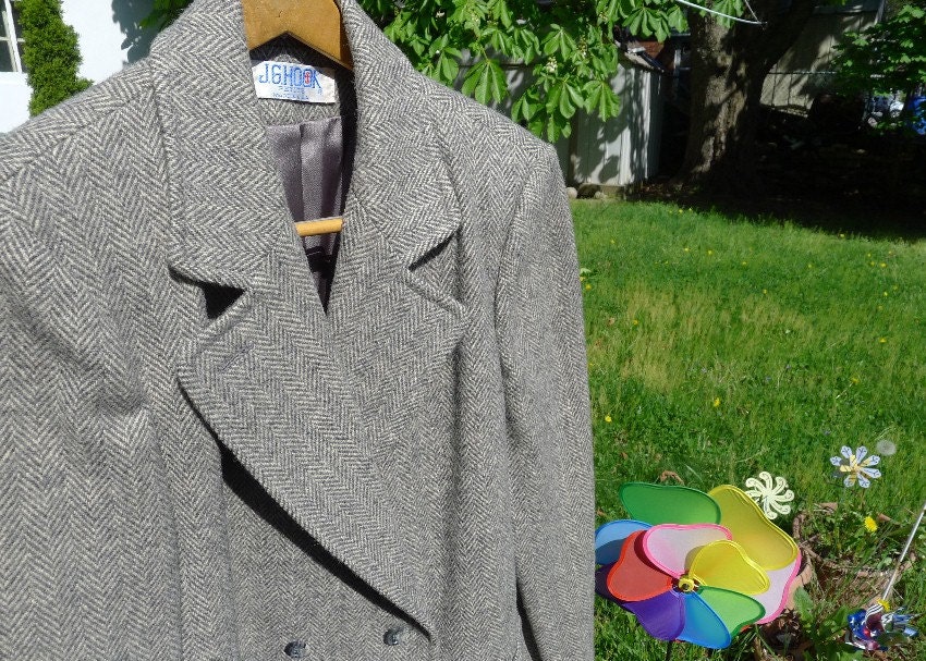 Double Breasted Jacket Petite J. G. Hook Women's Lined Winter Jacket Pockets 100% Wool Herringbone Tweed Made in the USA