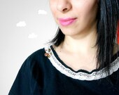 Embellished eco-friendly t-shirt crochet lace collar gold brass beads black loose comfy fit JUST CHILLIN'