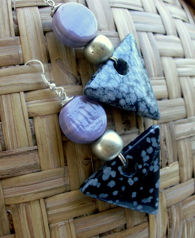 Tribal Prinecess Silver & Obsedian Earrings - Arrow Head Earrings - Bohemian Earrings - stoneandbone