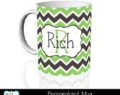Personalized Ceramic Mug / Brown Chevron With Accent Color / Coffee Mug / Gift / Neighbor Gift / Co-worker Gift / Friend Gift