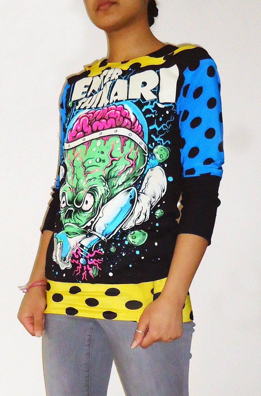 Handmade OOAK Enter Shikari Polka Dot Hoodie Dress - Kezbirdie