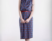 Vintage Plaid Day Dress . Button Down Back . Red and Blue . 1960s