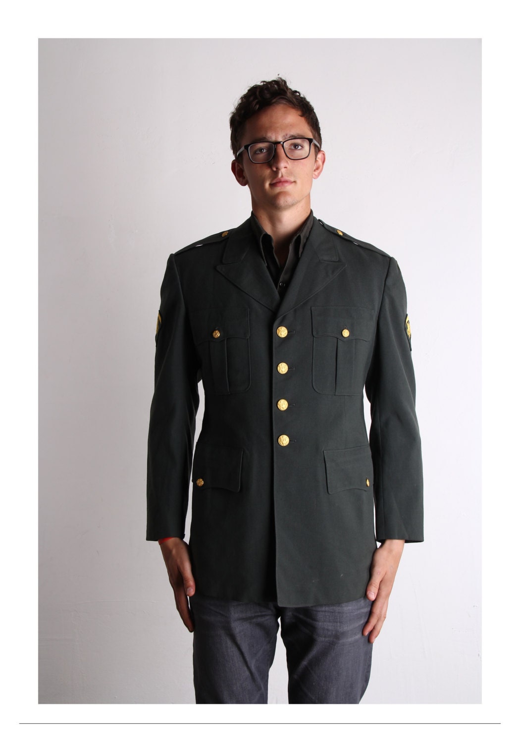 Vtg Military Jacket . Army Green Men's Blazer . 1960s Vintage