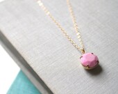 Vintage Jewel Gold Filled Necklace in Rose, Simple, Delicate, Wedding, Bridesmaid, Handmade Jewelry- Sorbet