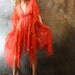 Vintage 1970s Sheer Summer Layering Kimono Dress Witchy Hem Handpainted Flowers