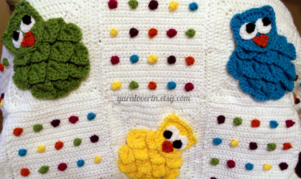 Crochet Pattern PDF, Instant Digital Download, Rainbow Owls Baby Blanket