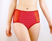 Red Panties with pink hearts and mesh sides lingerie underwear