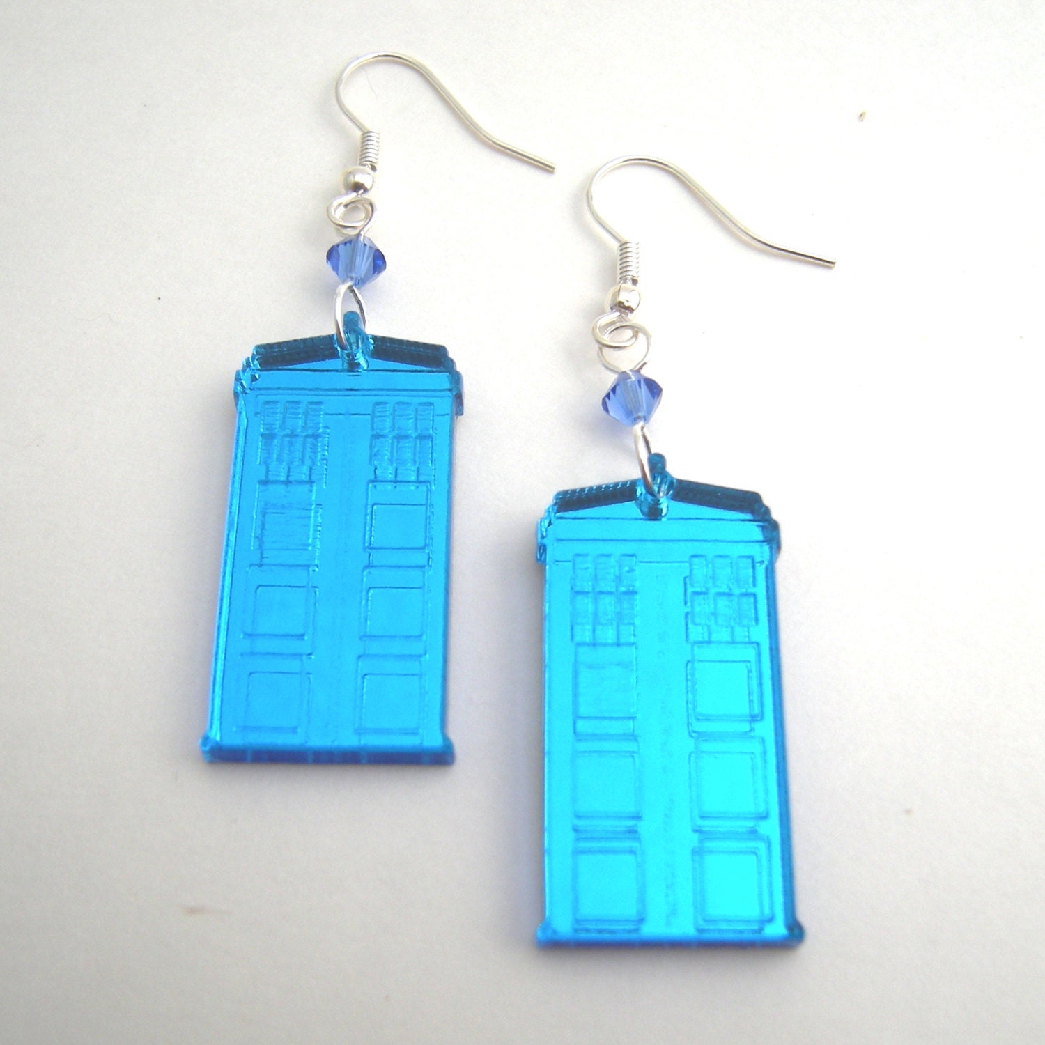 Tardis Dr. Who Mirrored Blue Doctor Time Lord Swarovski Earrings