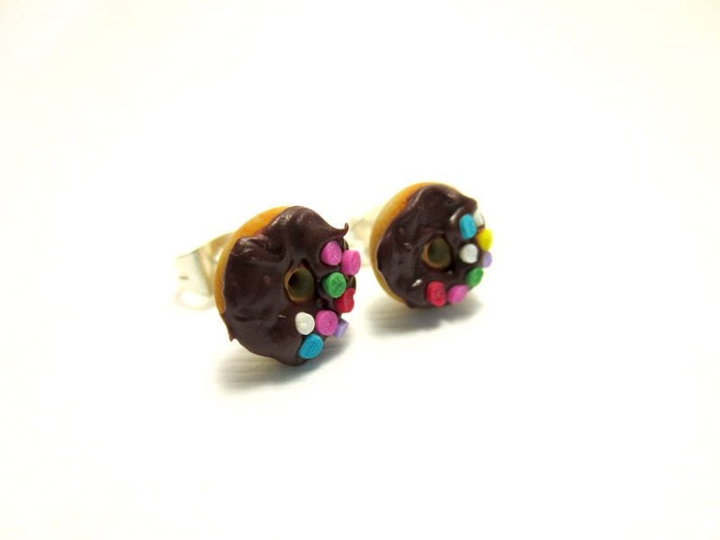 Vanilla Donut with Chocolate Icing and Half Sprinkles Earrings