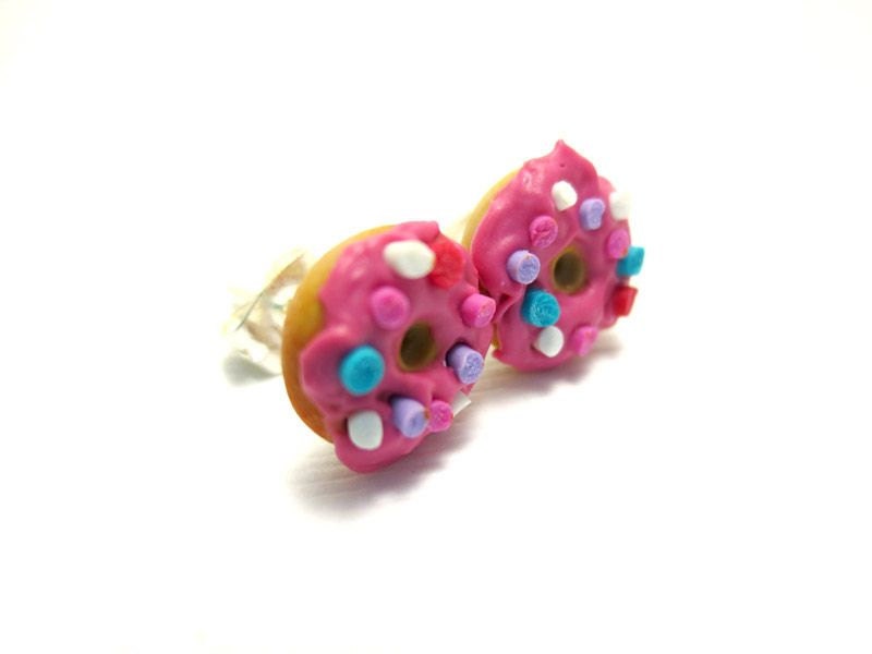 Vanilla Donut with Strawberry Icing and Sprinkles Earrings