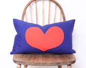 12x20 Heart Pillow in Byzantine Blue and Poppy
