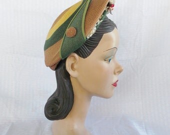 1950's Vintage NOS Unworn Tri Color Hat with Peek A Boo Flowers Star Millinery Co