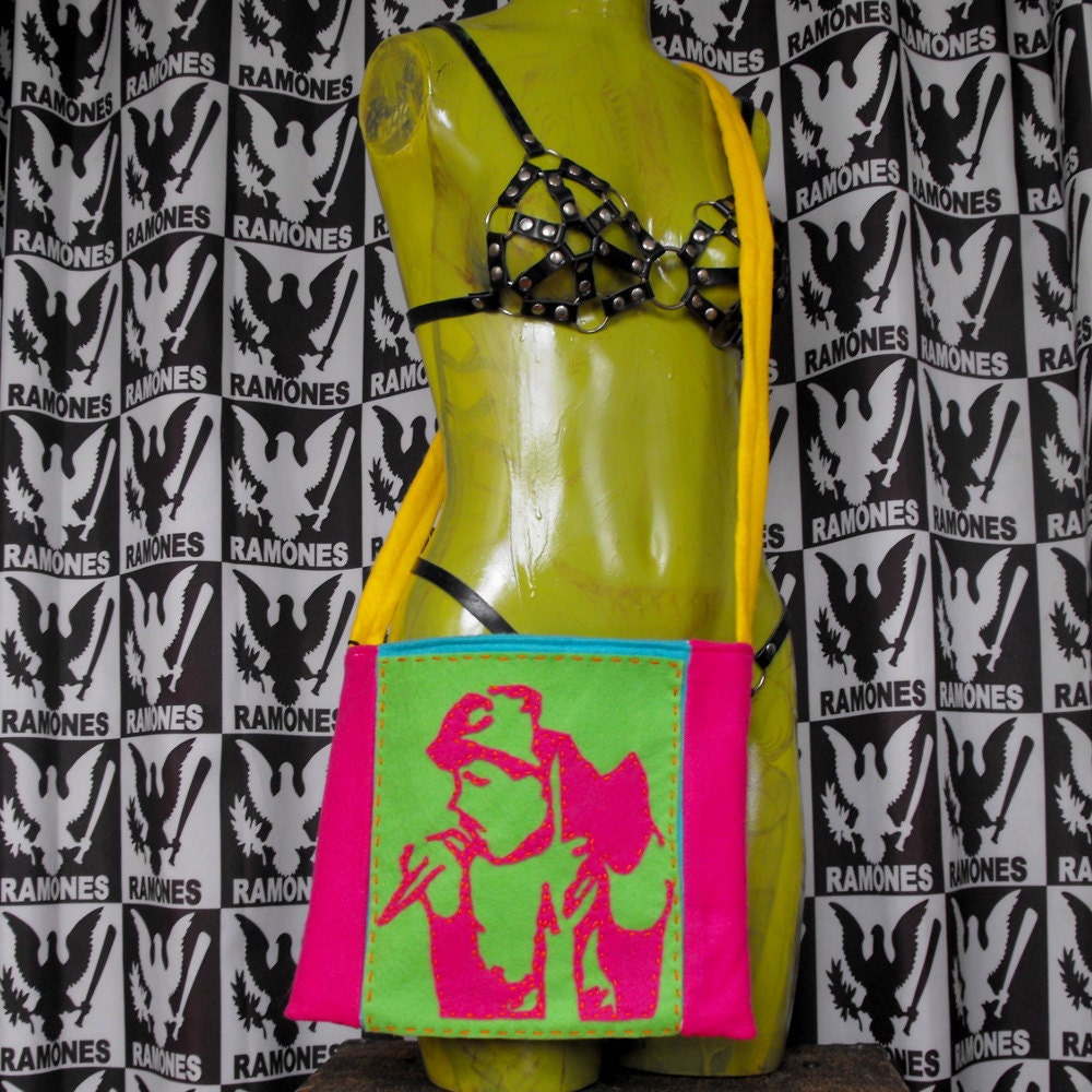 CLEARANCE SALE Poly Styrene X-Ray Spex. Felt Bag Hand Stitched Stencil