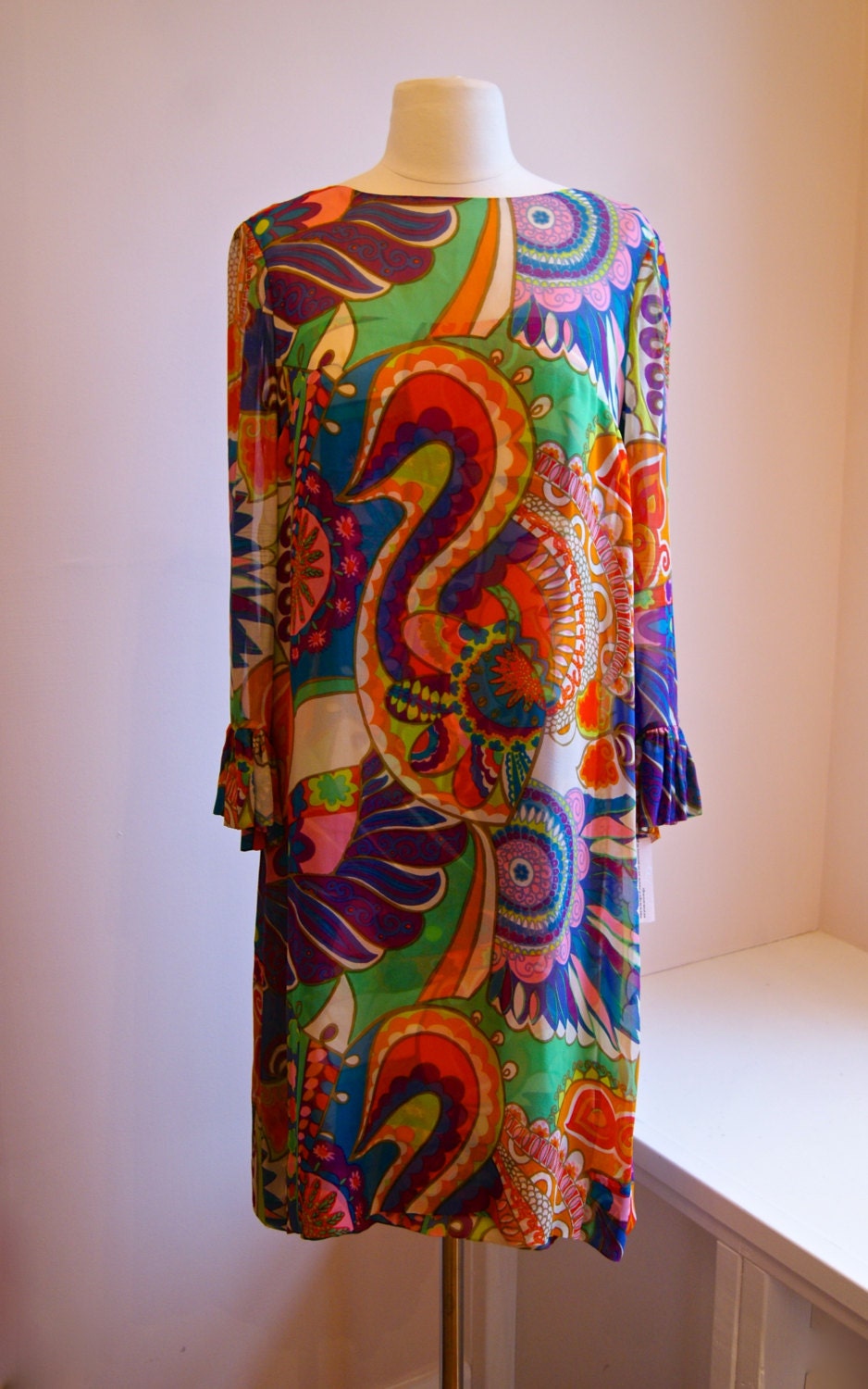Vintage 60s Silk Chiffon Art Print Dress by Helga // 1960s Psychedelic Dress