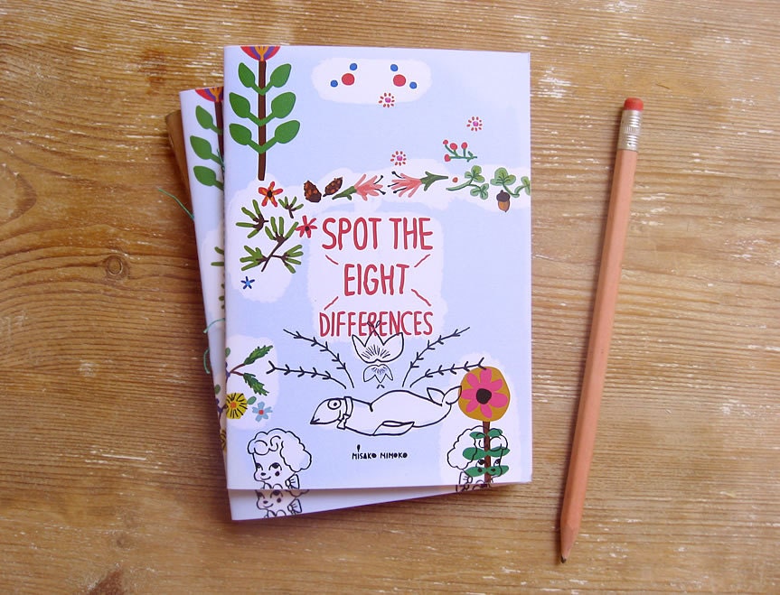 Spot the difference game book. Printed Activities Zine. Match Pictures & Find out the 8 differences
