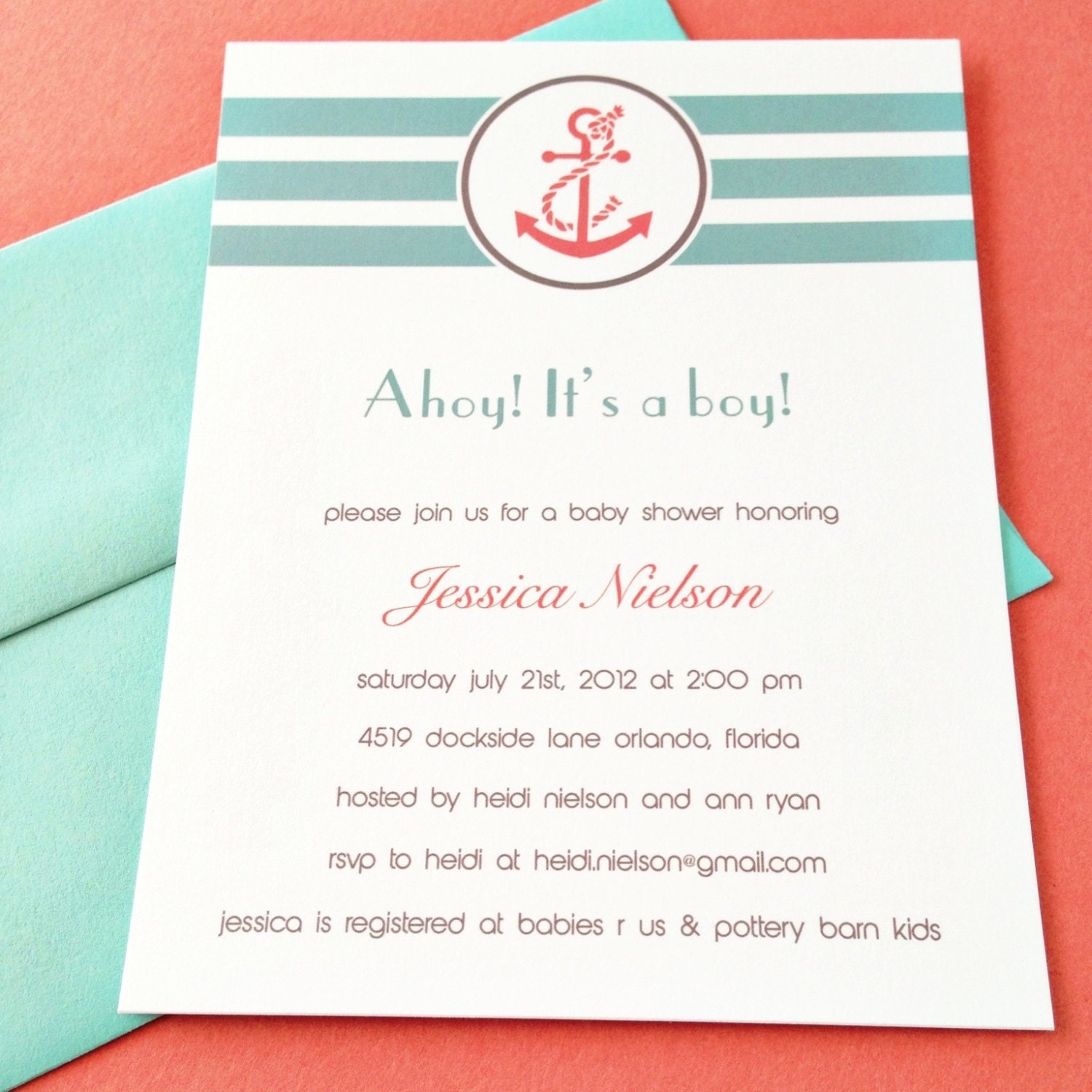 ahoy boy party collection. nautical baby shower invitation. printed and handmade. Il_570xn